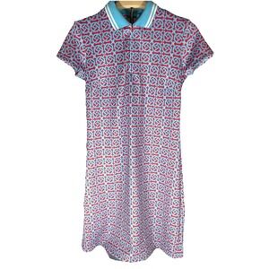 J. McLaughlin Montclair‎ Polo Dress XS Red & Blue Geometric Print Catalina Cloth